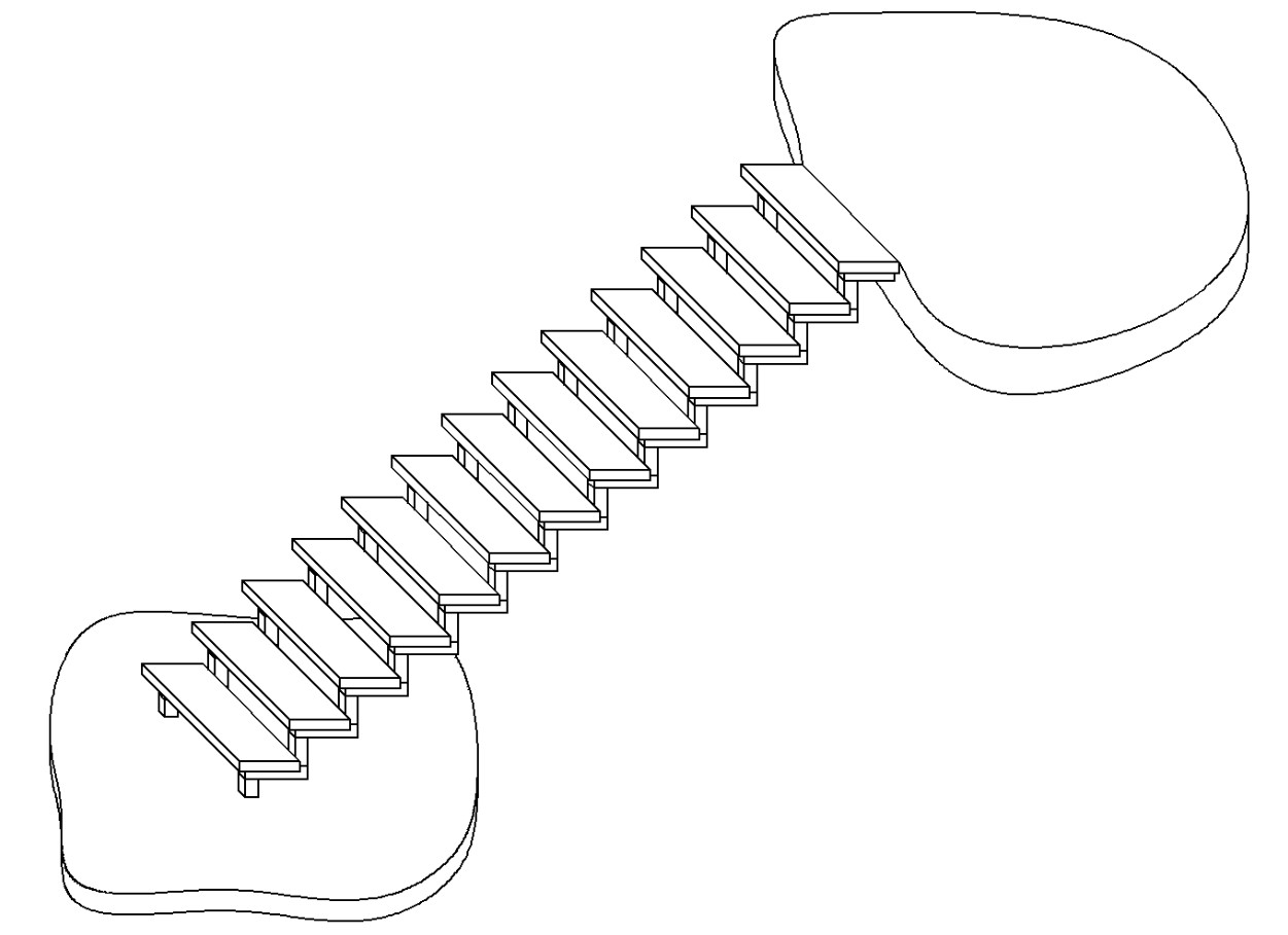 Металлическая прямая лестница с тетивой зигзаг, одномаршевая
