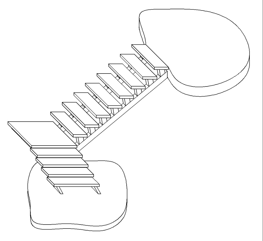 Металлическая лестница с поворотом 90°, с тетивой зигзаг и площадкой