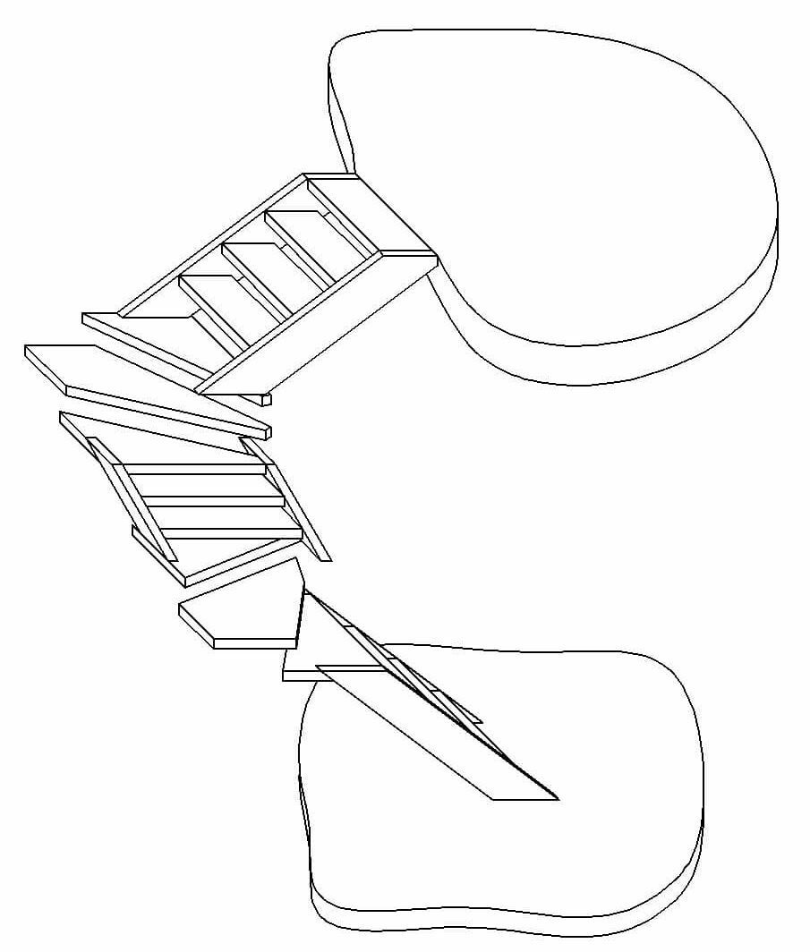 Деревянная лестница с тремя пролетами и поворотными ступенями