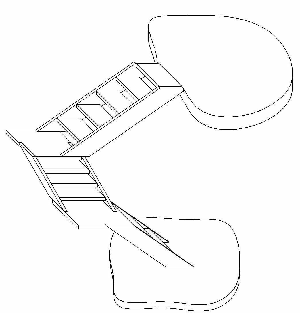 Деревянная лестница с тремя пролётами и площадками