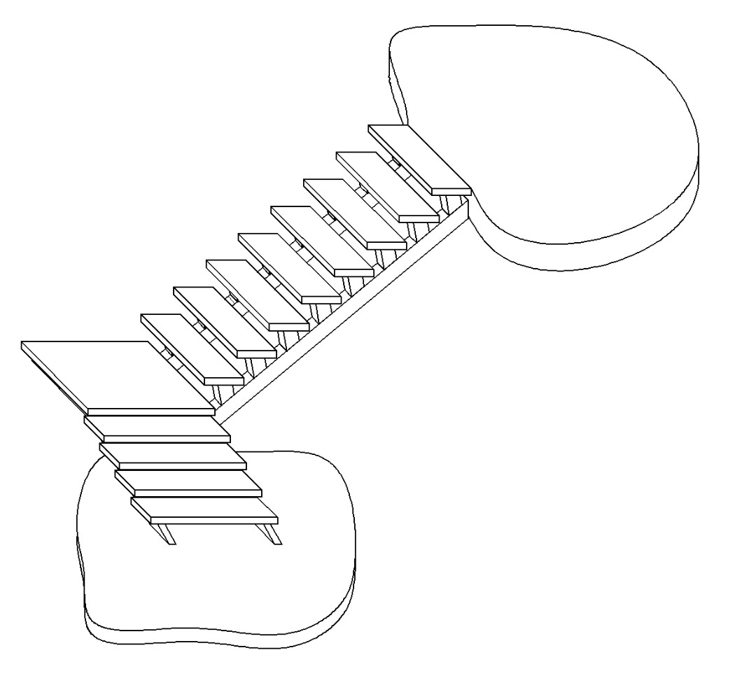 Металлическая лестница с поворотом 90°, с площадкой
