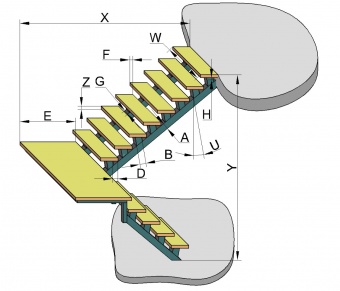 Металлическая лестница с поворотом 180°, с площадкой